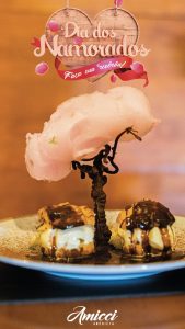 Árvore do Amor (tronco de chocolate ao leite com copa de algodão doce, creme de tiramissù e éclair recheada de sorvete ao licor de laranja).
